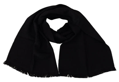 GF Ferre Black Wool Neck Wrap Shawl Fringes Scarf by GF Ferre