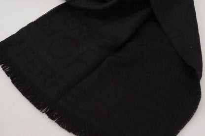 GF Ferre Black Wool Neck Wrap Shawl Fringes Scarf by GF Ferre