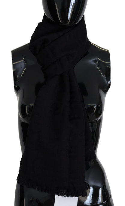 GF Ferre Black Wool Neck Wrap Shawl Fringes Scarf by GF Ferre