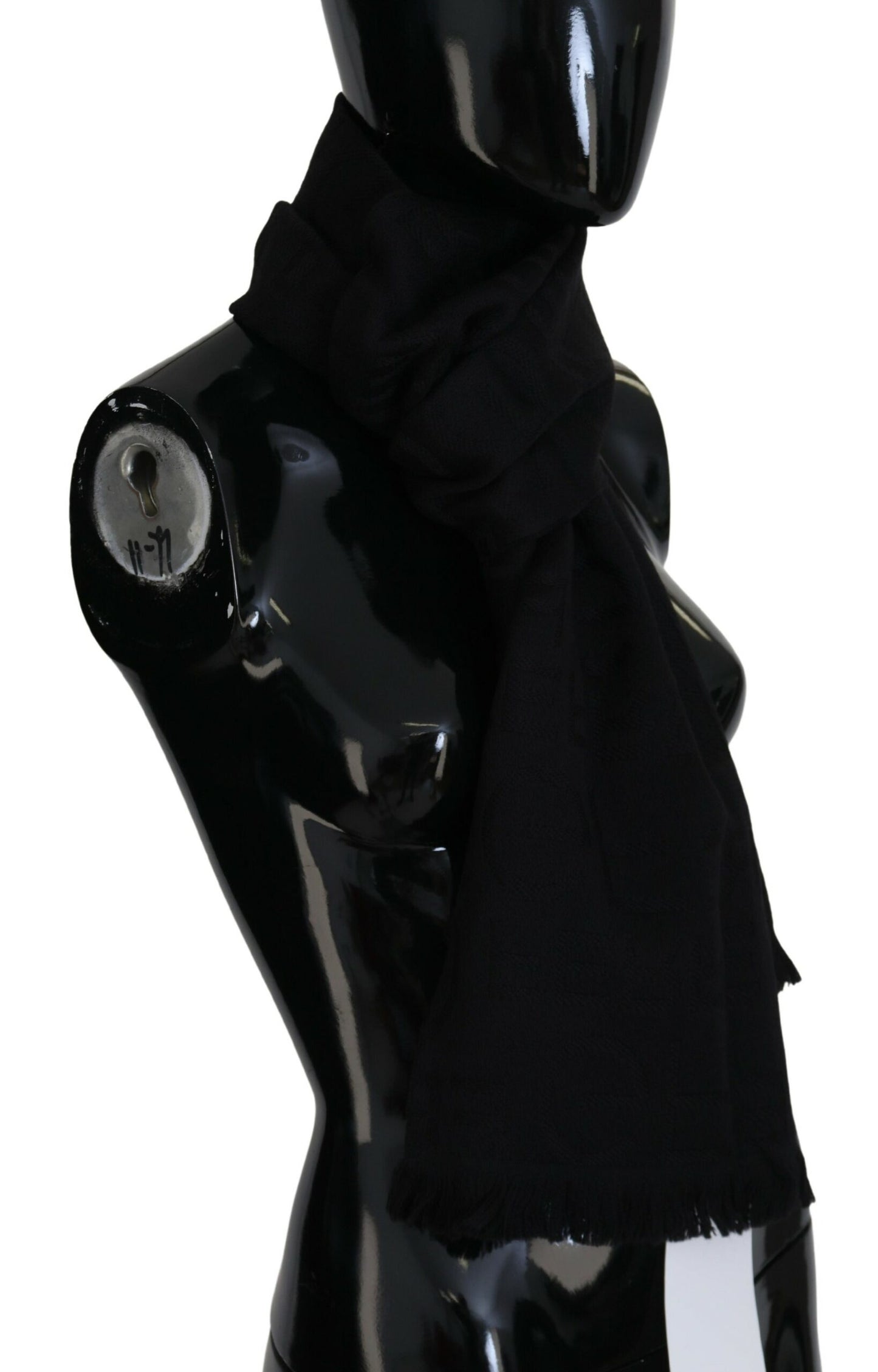 GF Ferre Black Wool Neck Wrap Shawl Fringes Scarf by GF Ferre