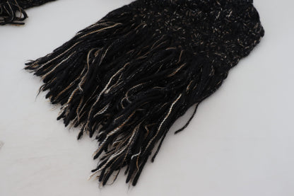 Dolce & Gabbana Black Wool Knitted Wrap Foulard Fringe Scarf by Dolce & Gabbana