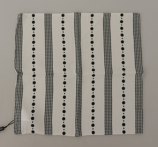 Dolce & Gabbana White Dotted Stripes Square Handkerchief Viscose Scarf by Dolce & Gabbana
