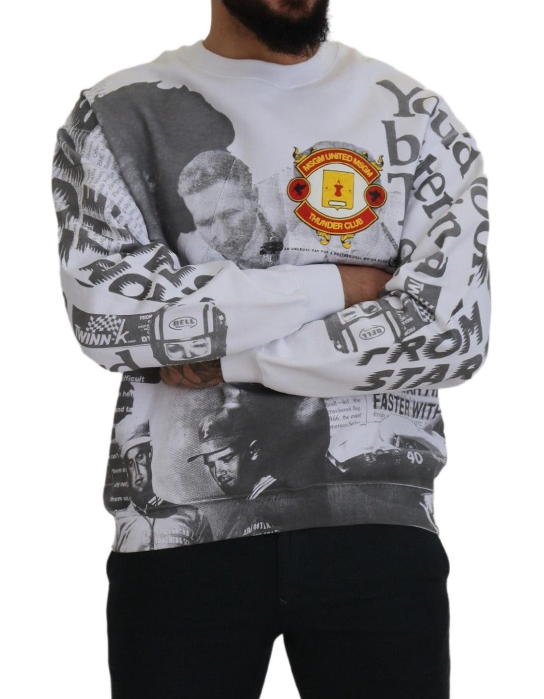 MSGM White Cotton Crewneck Pullover Sweatshirt Sweater by MSGM