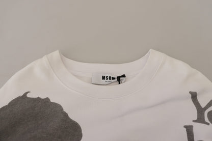 MSGM White Cotton Crewneck Pullover Sweatshirt Sweater by MSGM
