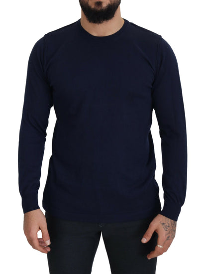 Paolo Pecora Milano Blue Cotton Crewneck Pullover Sweater by Paolo Pecora Milano