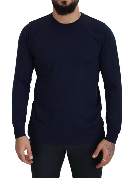 Paolo Pecora Milano Blue Cotton Crewneck Pullover Sweater by Paolo Pecora Milano