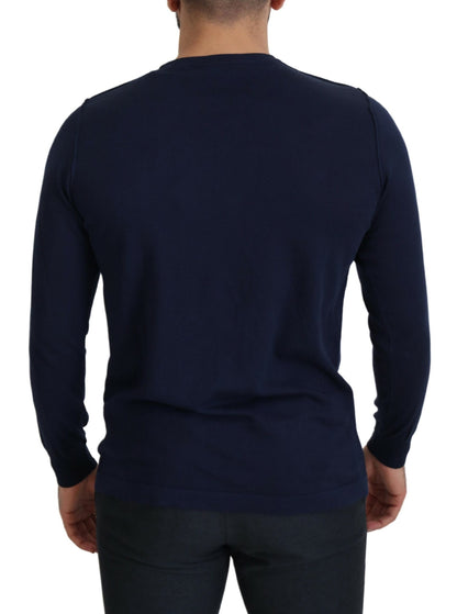 Paolo Pecora Milano Blue Cotton Crewneck Pullover Sweater by Paolo Pecora Milano