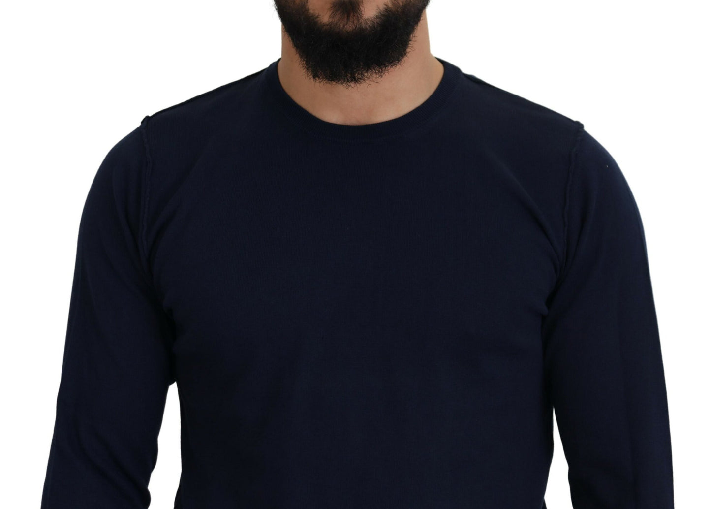 Paolo Pecora Milano Blue Cotton Crewneck Pullover Sweater by Paolo Pecora Milano