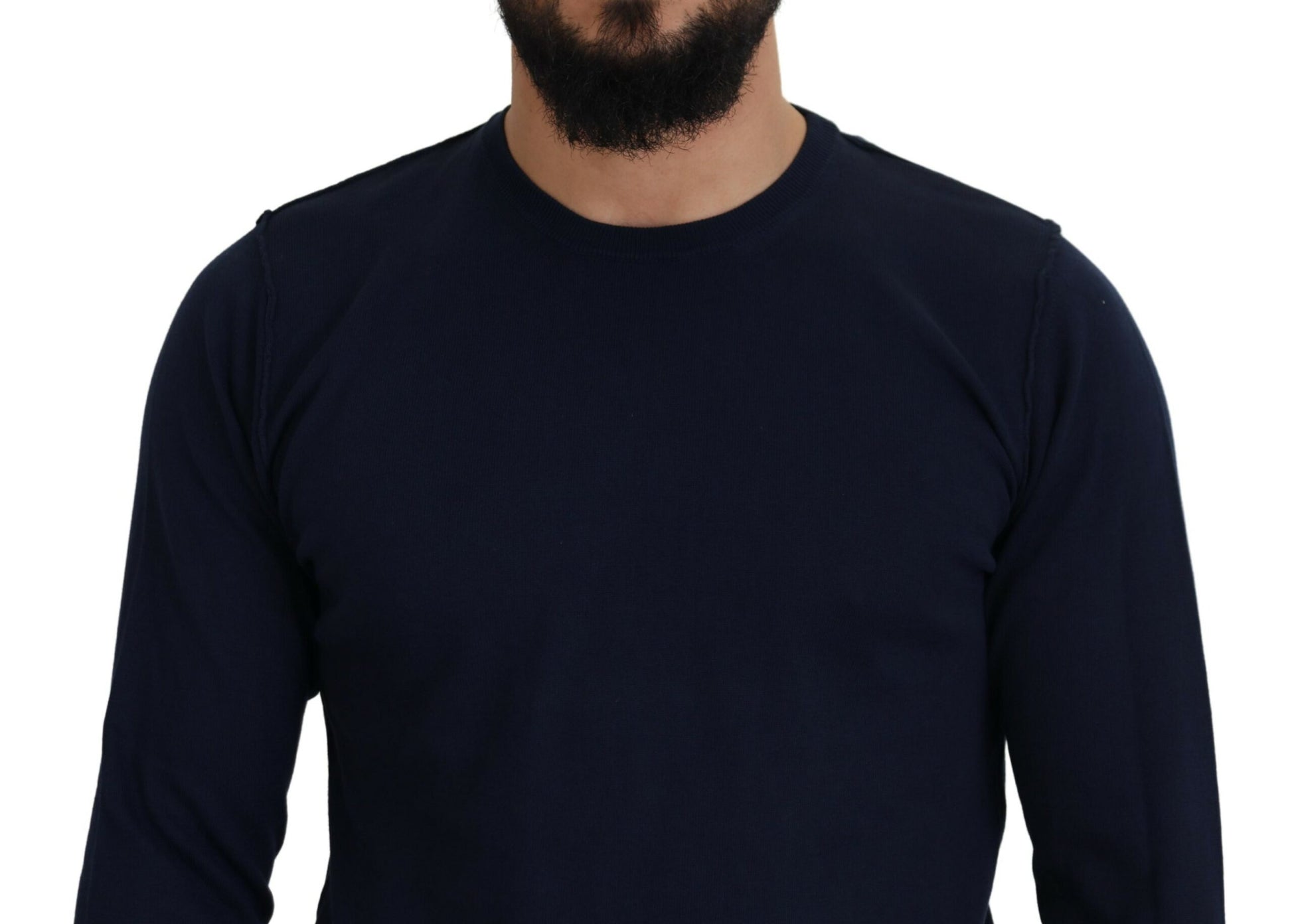 Paolo Pecora Milano Blue Cotton Crewneck Pullover Sweater by Paolo Pecora Milano