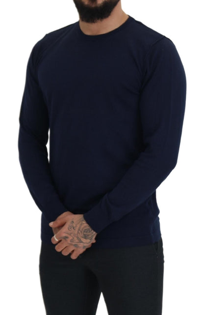 Paolo Pecora Milano Blue Cotton Crewneck Pullover Sweater by Paolo Pecora Milano