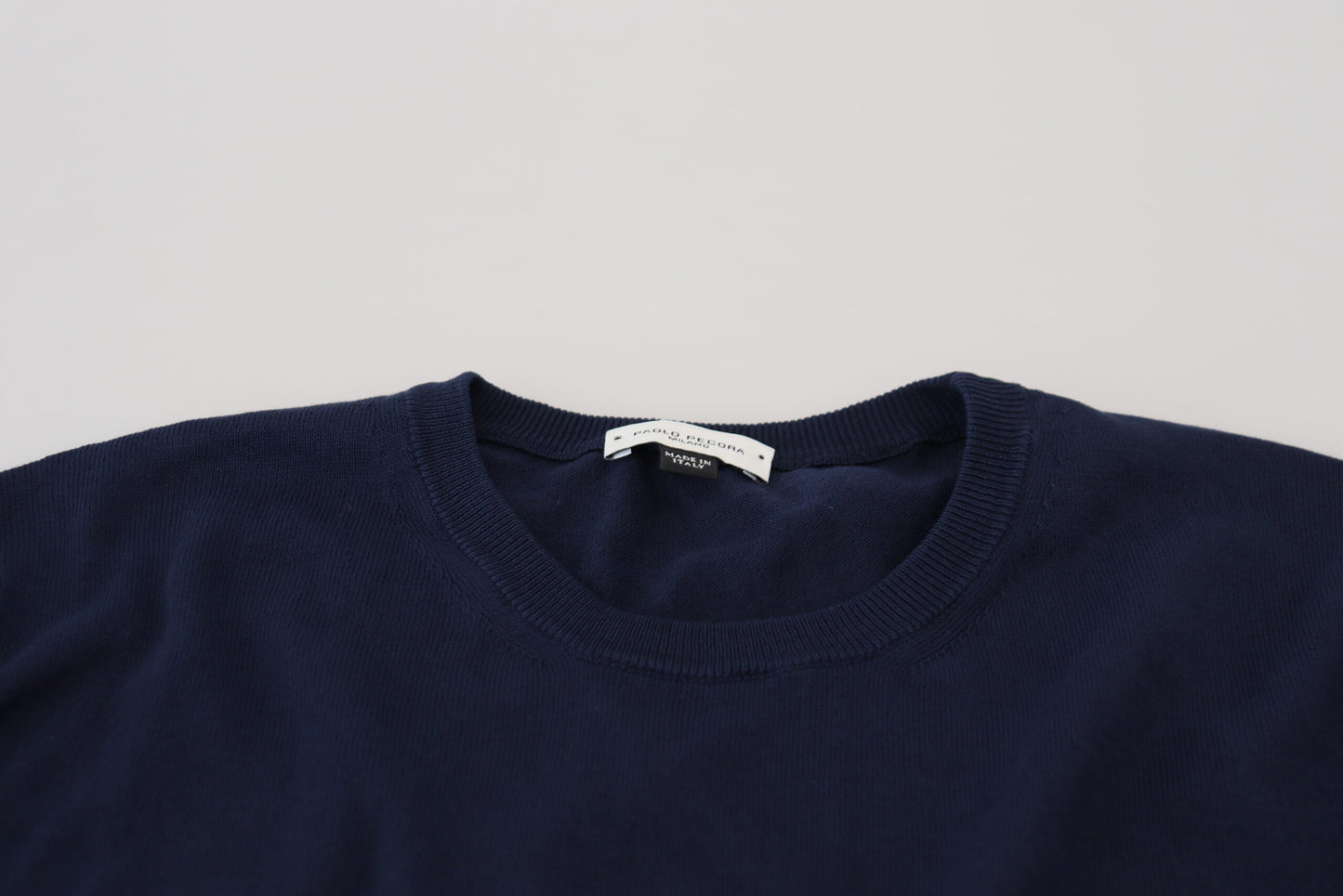 Paolo Pecora Milano Blue Cotton Crewneck Pullover Sweater by Paolo Pecora Milano