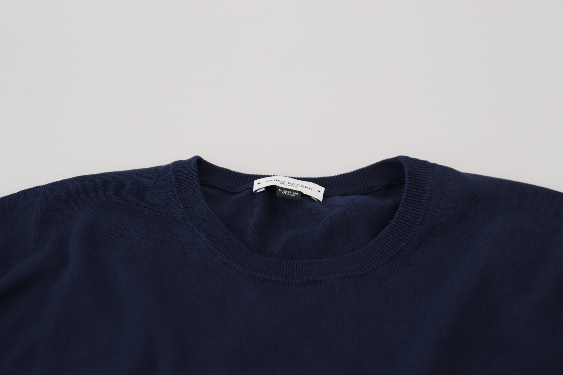 Paolo Pecora Milano Blue Cotton Crewneck Pullover Sweater by Paolo Pecora Milano