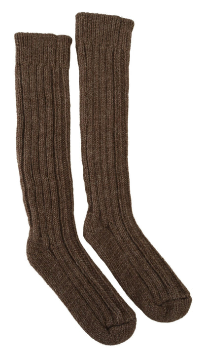Dolce &amp; Gabbana Brown Wool Knit Calf Long Women Socks