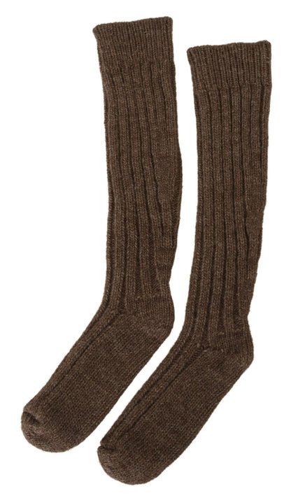 Dolce &amp; Gabbana Brown Wool Knit Calf Long Women Socks