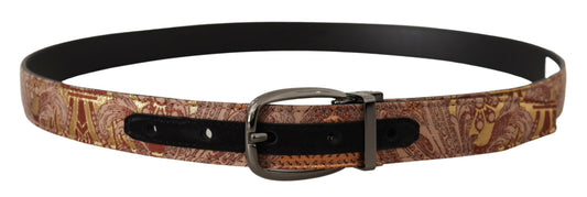 Dolce &amp; Gabbana Multicolor Embossed Leather Black Metal Buckle Belt