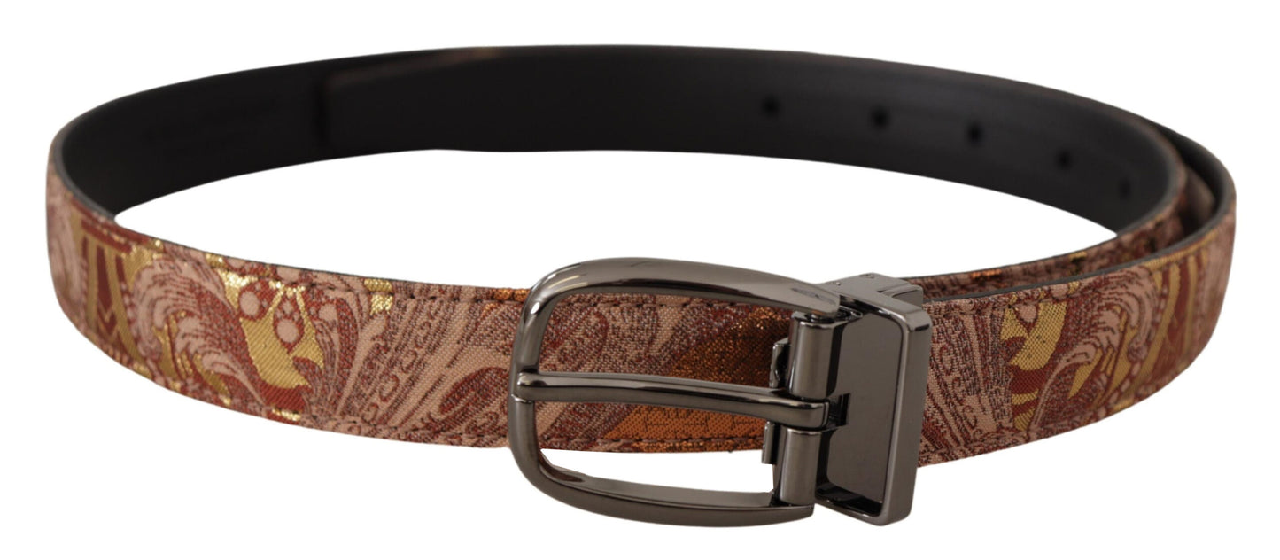 Dolce &amp; Gabbana Multicolor Embossed Leather Black Metal Buckle Belt