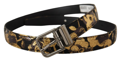 Dolce &amp; Gabbana Multicolor Jacquard Leather Logo Metal Buckle Belt