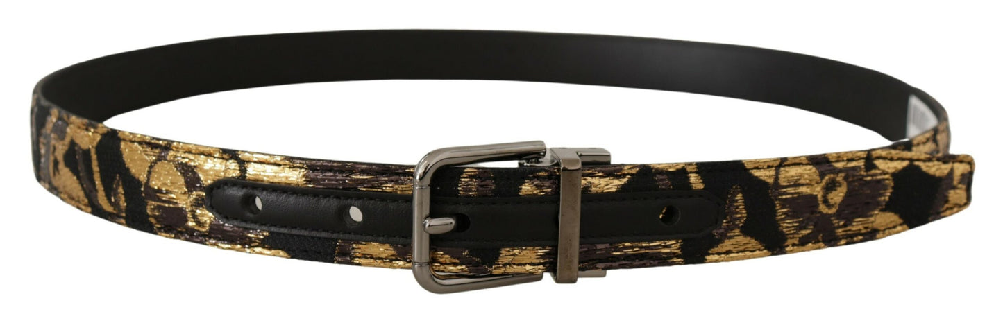 Dolce &amp; Gabbana Multicolor Jacquard Leather Logo Metal Buckle Belt