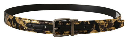 Dolce &amp; Gabbana Multicolor Jacquard Leather Logo Metal Buckle Belt