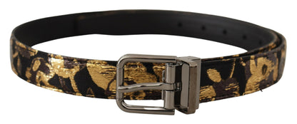 Dolce &amp; Gabbana Multicolor Jacquard Leather Logo Metal Buckle Belt