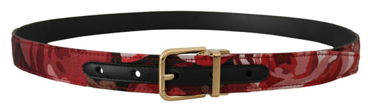 Dolce &amp; Gabbana Red Jacquard Rose Gold Metal Buckle Belt