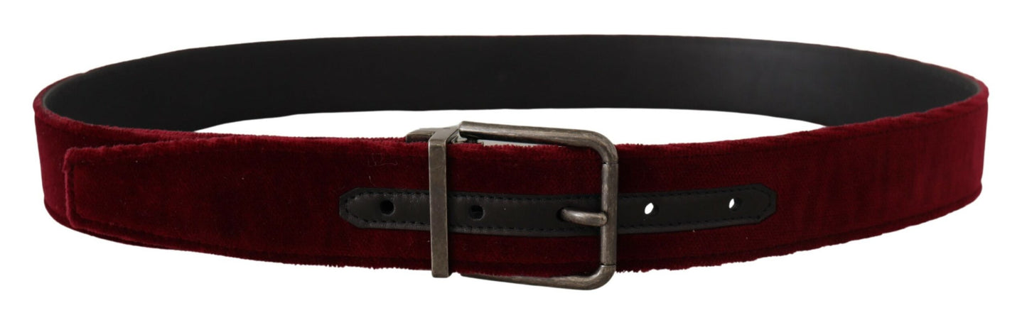 Dolce &amp; Gabbana Maroon Velvet Leather Wide Vintage Metal Buckle Belt