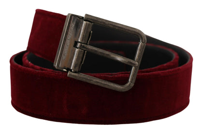 Dolce &amp; Gabbana Maroon Velvet Leather Wide Vintage Metal Buckle Belt