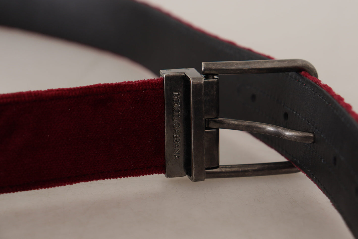 Dolce &amp; Gabbana Maroon Velvet Leather Wide Vintage Metal Buckle Belt