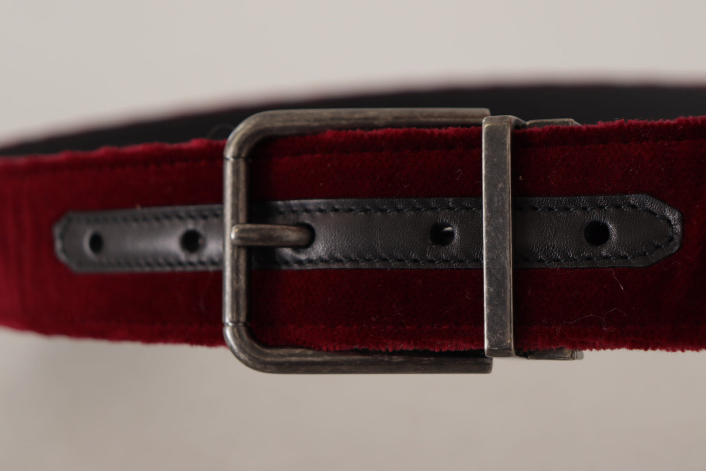 Dolce &amp; Gabbana Maroon Velvet Leather Wide Vintage Metal Buckle Belt