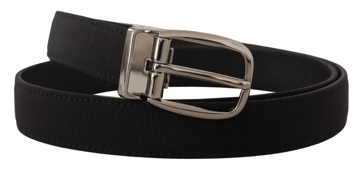 Dolce &amp; Gabbana Black Grosgrain Leather Silver Logo Buckle Belt