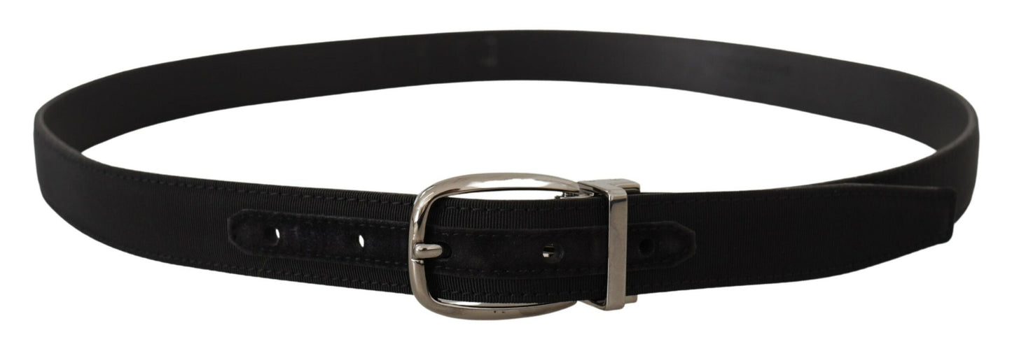 Dolce &amp; Gabbana Black Grosgrain Leather Silver Logo Buckle Belt