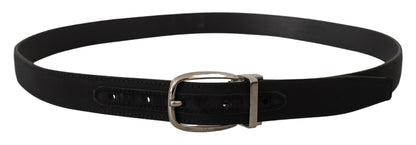 Dolce &amp; Gabbana Black Grosgrain Leather Silver Logo Buckle Belt