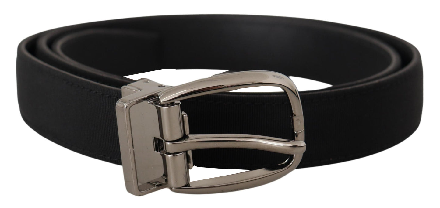 Dolce &amp; Gabbana Black Grosgrain Leather Silver Logo Buckle Belt