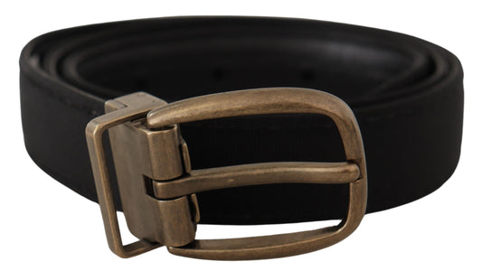 Dolce &amp; Gabbana Black Grosgrain Leather Bronze Metal Belt