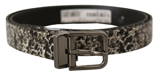 Dolce &amp; Gabbana Black Marble Print Leather Gray Logo Belt