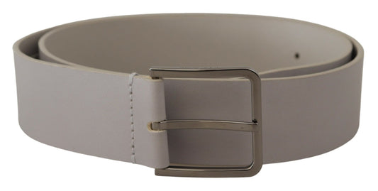 Dolce &amp; Gabbana White Leather Wide Silver Metal Buckle Belt
