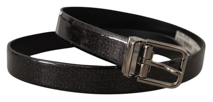 Dolce &amp; Gabbana Black Vernice Puntinata Leather Silver Tone Metal Belt