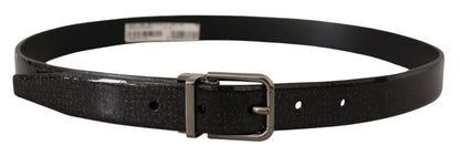 Dolce &amp; Gabbana Black Vernice Puntinata Leather Silver Tone Metal Belt