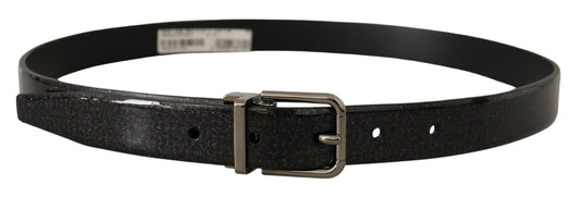 Dolce &amp; Gabbana Black Vernice Puntinata Leather Silver Tone Metal Belt