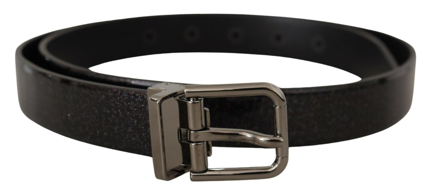 Dolce &amp; Gabbana Black Vernice Puntinata Leather Silver Tone Metal Belt