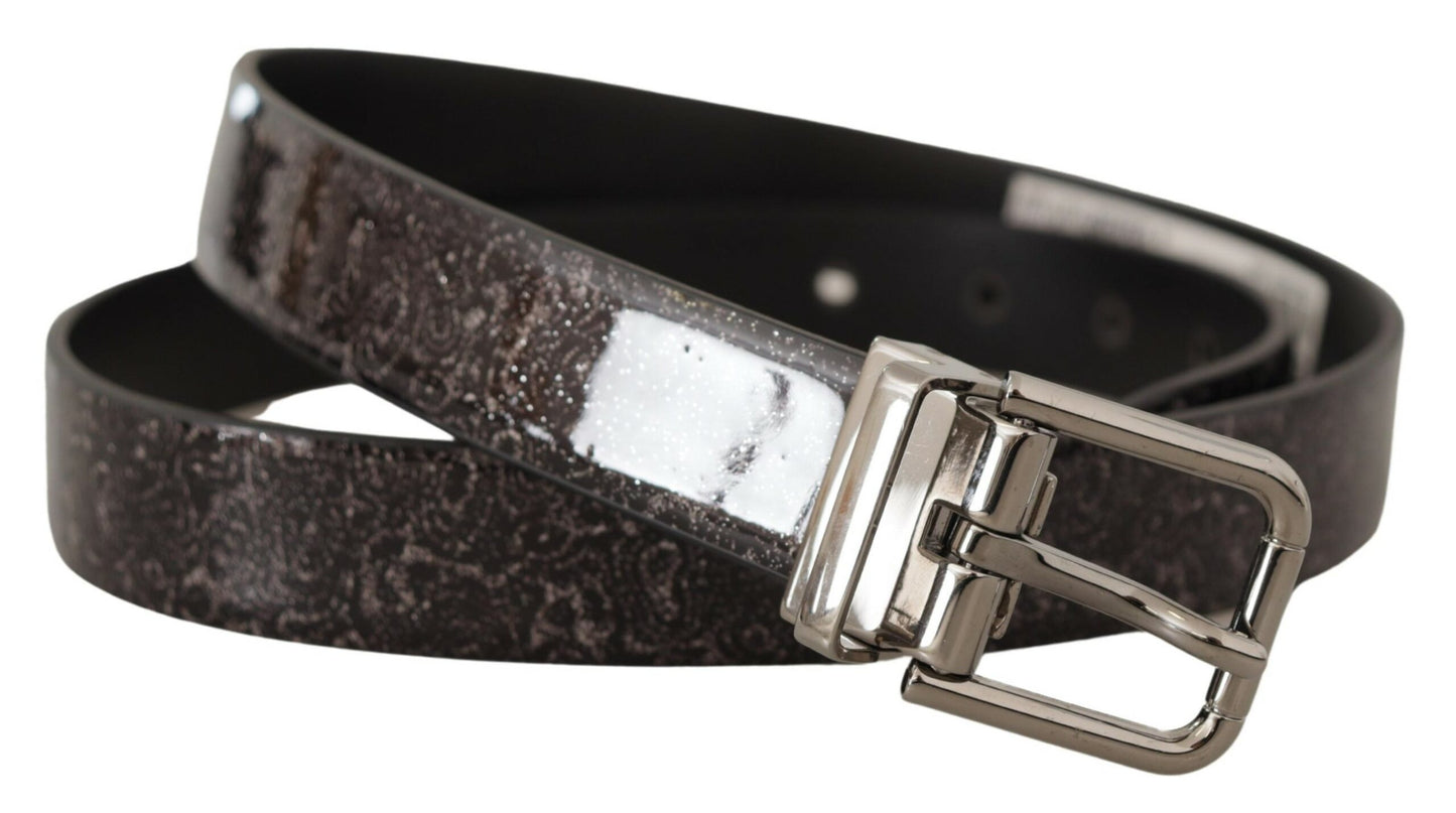 Dolce &amp; Gabbana Black Goccia Glitter Patent Leather Buckle Vernice Belt