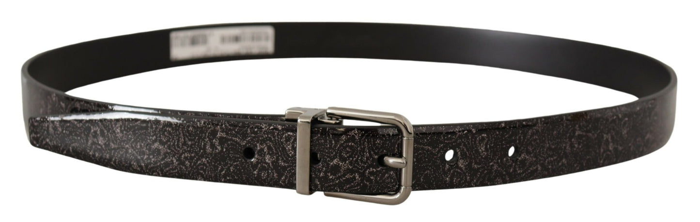 Dolce &amp; Gabbana Black Goccia Glitter Patent Leather Buckle Vernice Belt