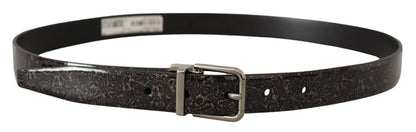 Dolce &amp; Gabbana Black Goccia Glitter Patent Leather Buckle Vernice Belt