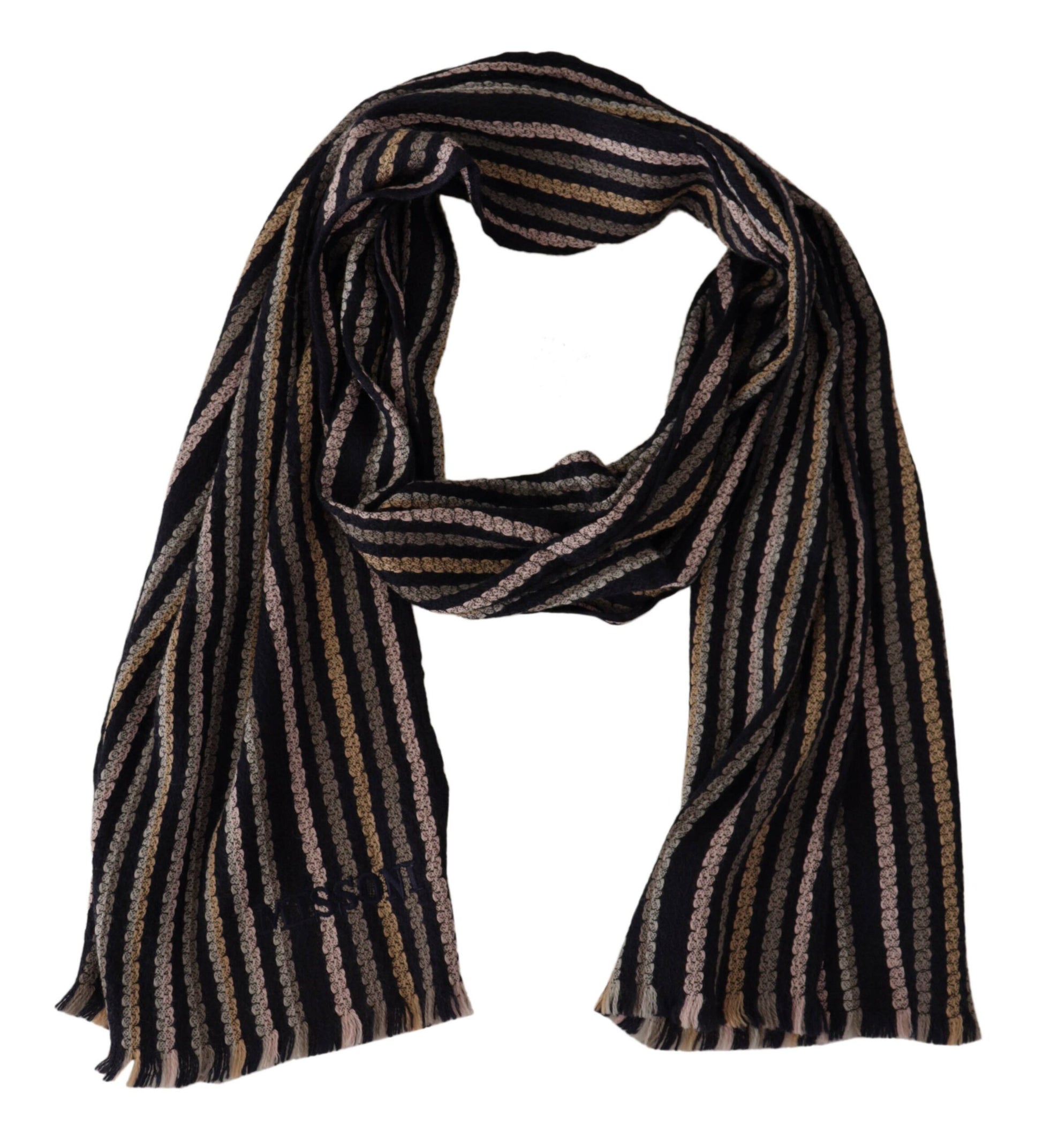 Missoni Multicolor Stripes Wool Knit Fringe Shawl Scarf by Missoni