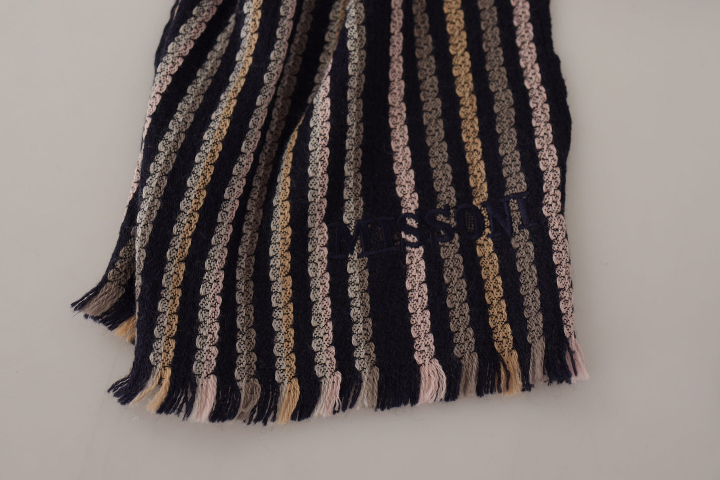 Missoni Multicolor Stripes Wool Knit Fringe Shawl Scarf by Missoni