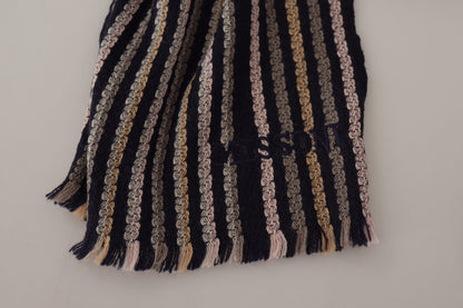 Missoni Multicolor Stripes Wool Knit Fringe Shawl Scarf by Missoni