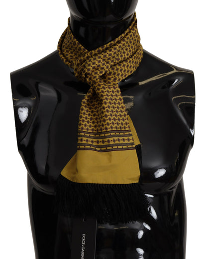 Dolce & Gabbana Yellow Patterned Silk Neck Wrap Fringe Scarf by Dolce & Gabbana