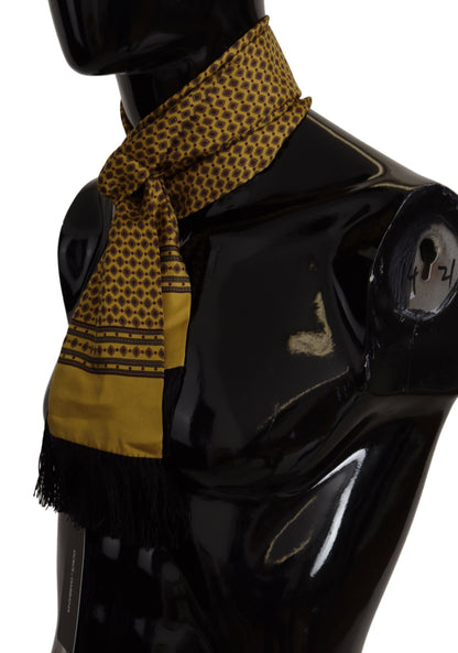 Dolce & Gabbana Yellow Patterned Silk Neck Wrap Fringe Scarf by Dolce & Gabbana