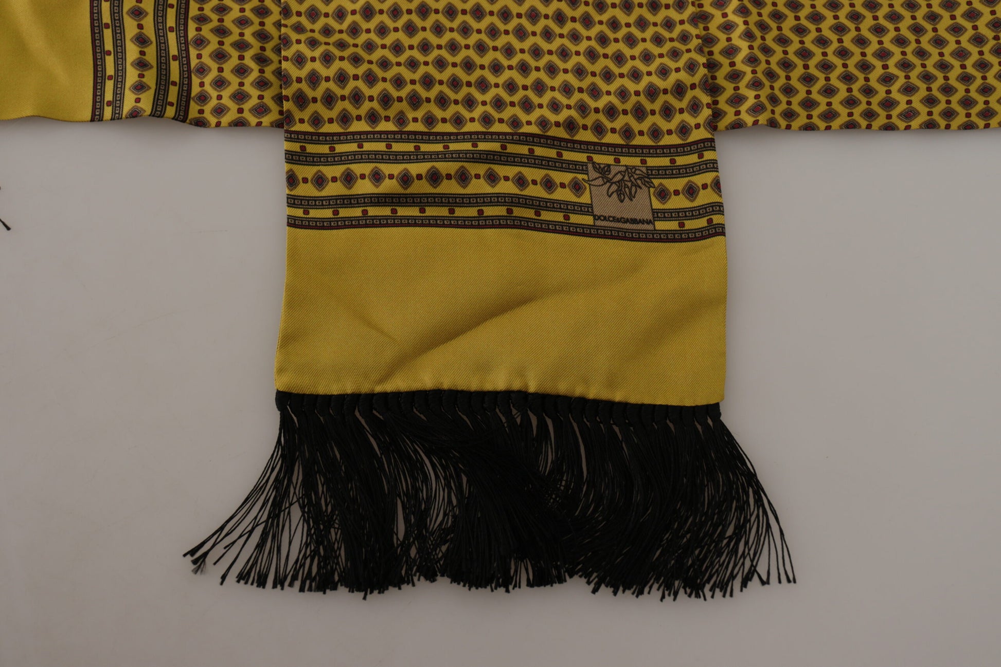 Dolce & Gabbana Yellow Patterned Silk Neck Wrap Fringe Scarf by Dolce & Gabbana