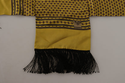 Dolce & Gabbana Yellow Patterned Silk Neck Wrap Fringe Scarf by Dolce & Gabbana
